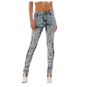 SNEAK PEEK Jeans Juniors 5 High Rise‎ Skinny Blue Acid Wash Distressed Stretch